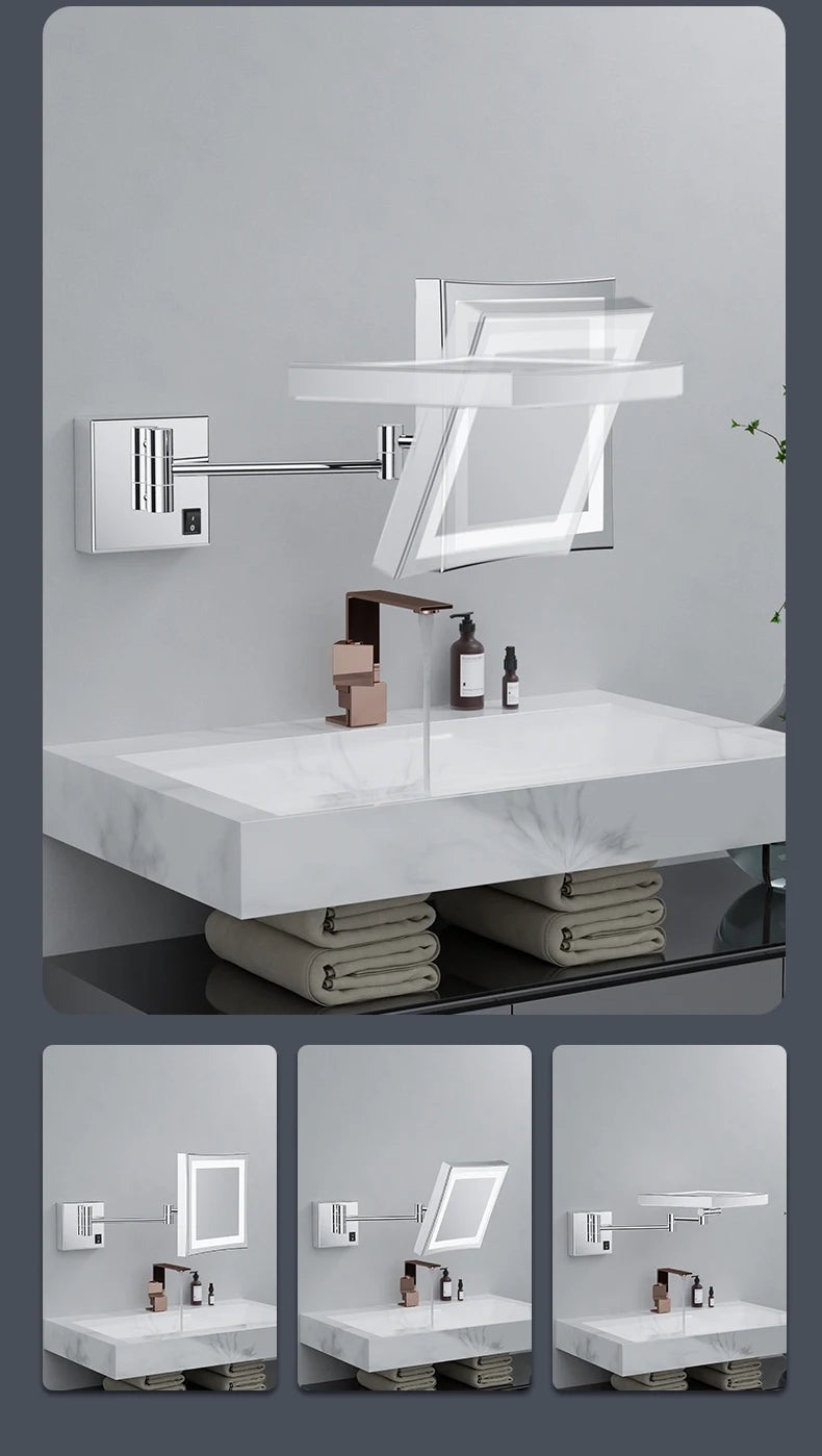 Square Touch Bathroom Mirror Wall Mounted Lighted Bathroom