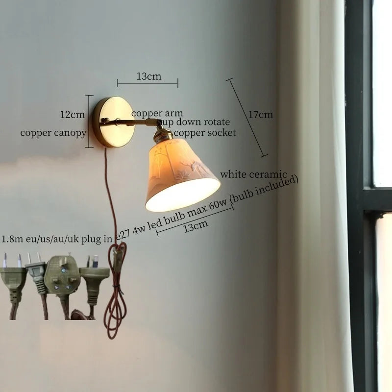 Iwhd Striped Ceramic Led Wall Lamps Bedroom Copper
