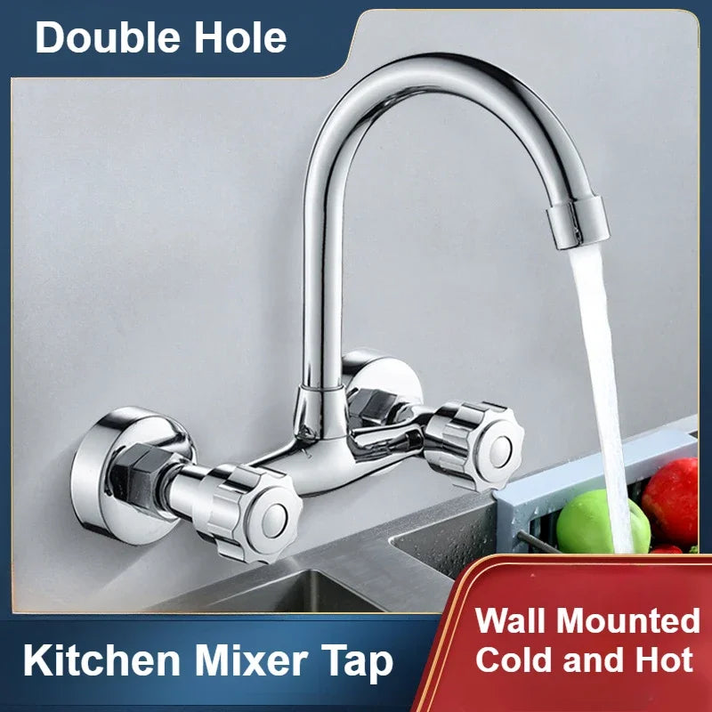 Wall Mounted Mixer Tap Double Handle Faucets Cold