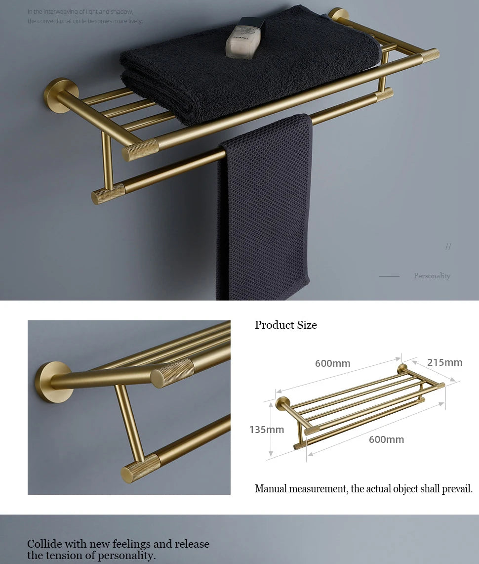 Gold Bathroom Towel Bar Bath Robe Hook Brass