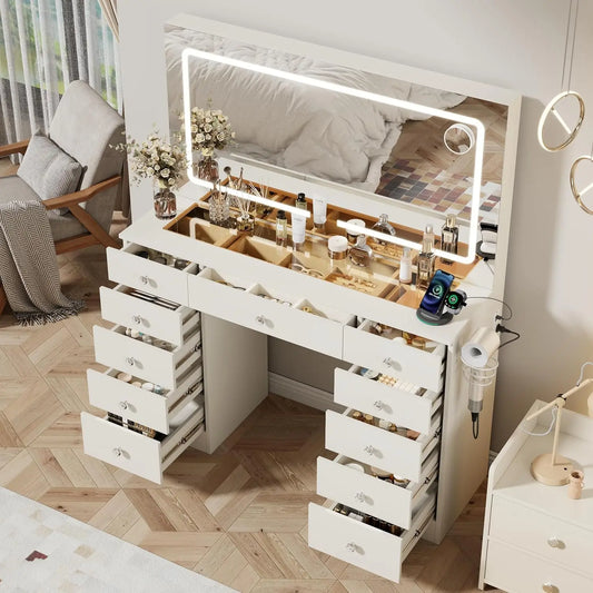 White Vanity Desk Mirror & Led Lights Modes