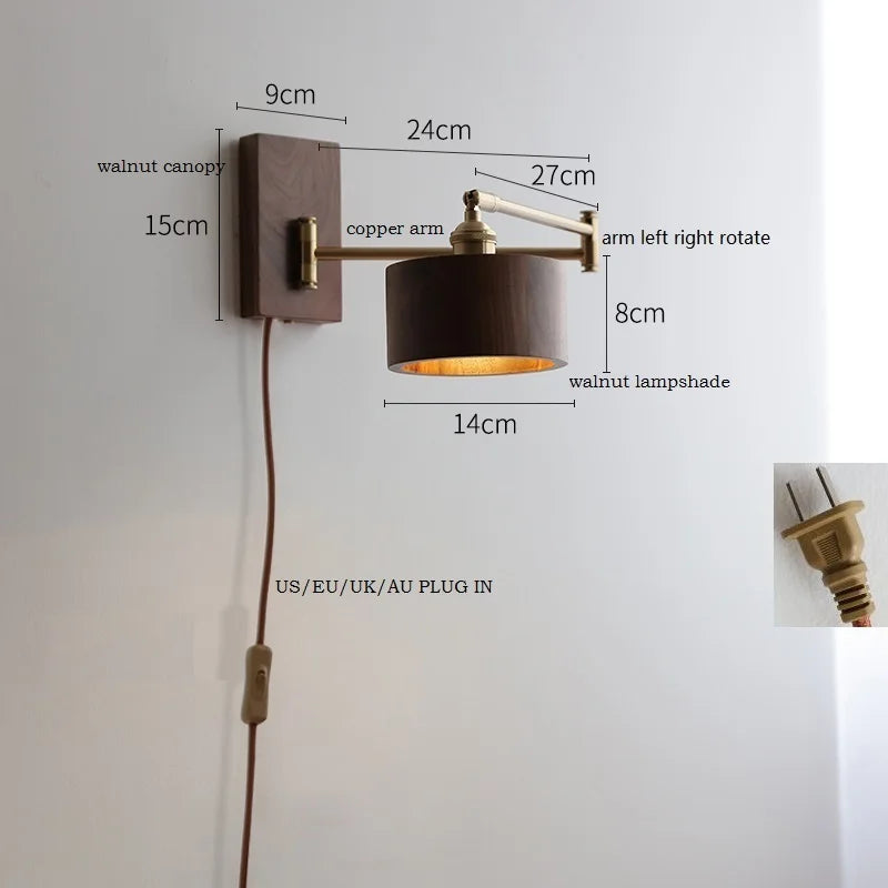 Iwhd Walnut Ash Wood Led Wall Lamp Sconce