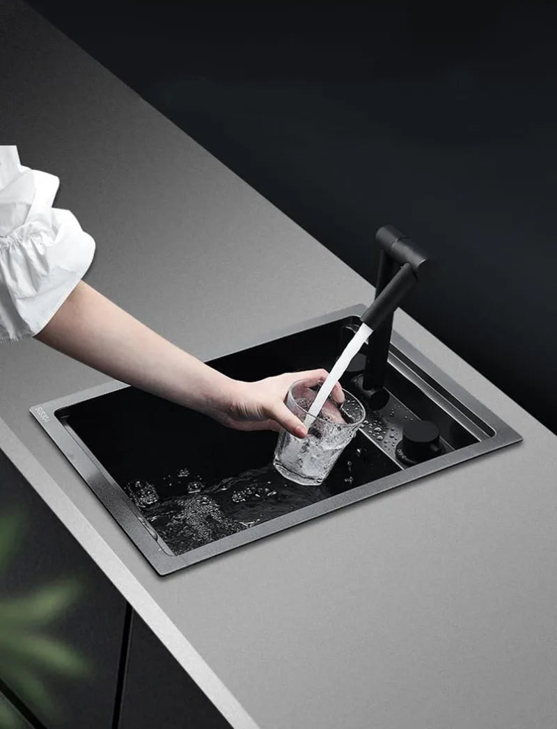 Black 304 Stainless Steel Sink Faucet Concealed Folding