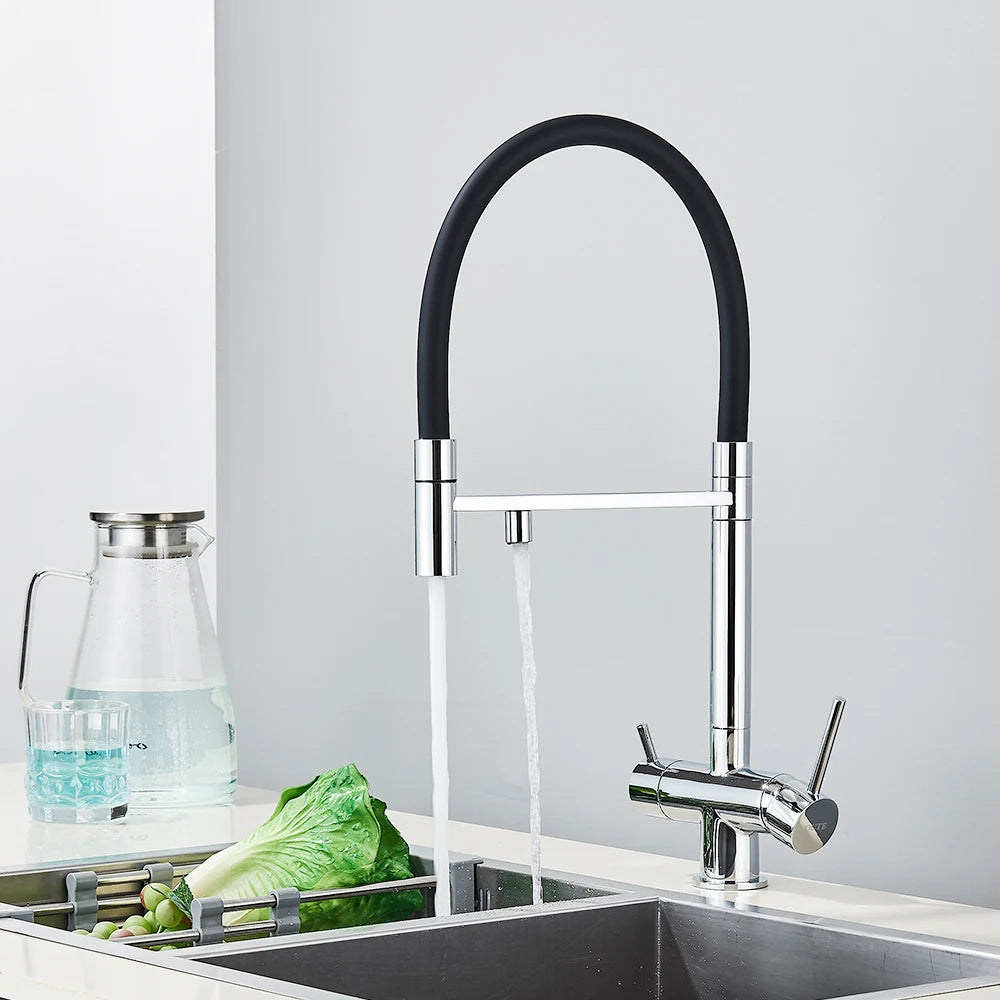 Black Filtered Faucet Pure Water Pull Out Brass