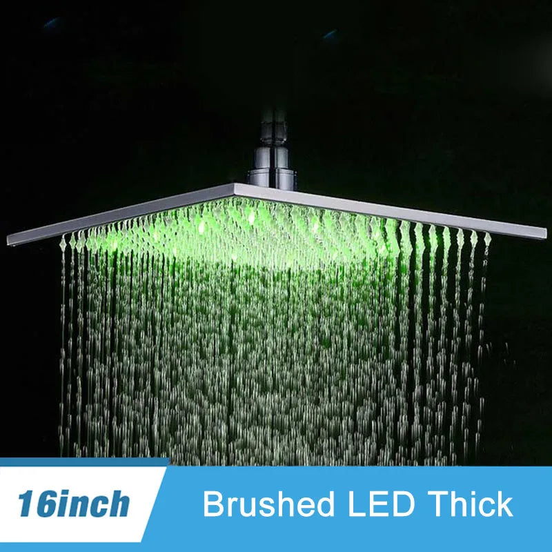 Luxury Brushed Nickel/Chrome/Black Led 16inch Rainfall Shower