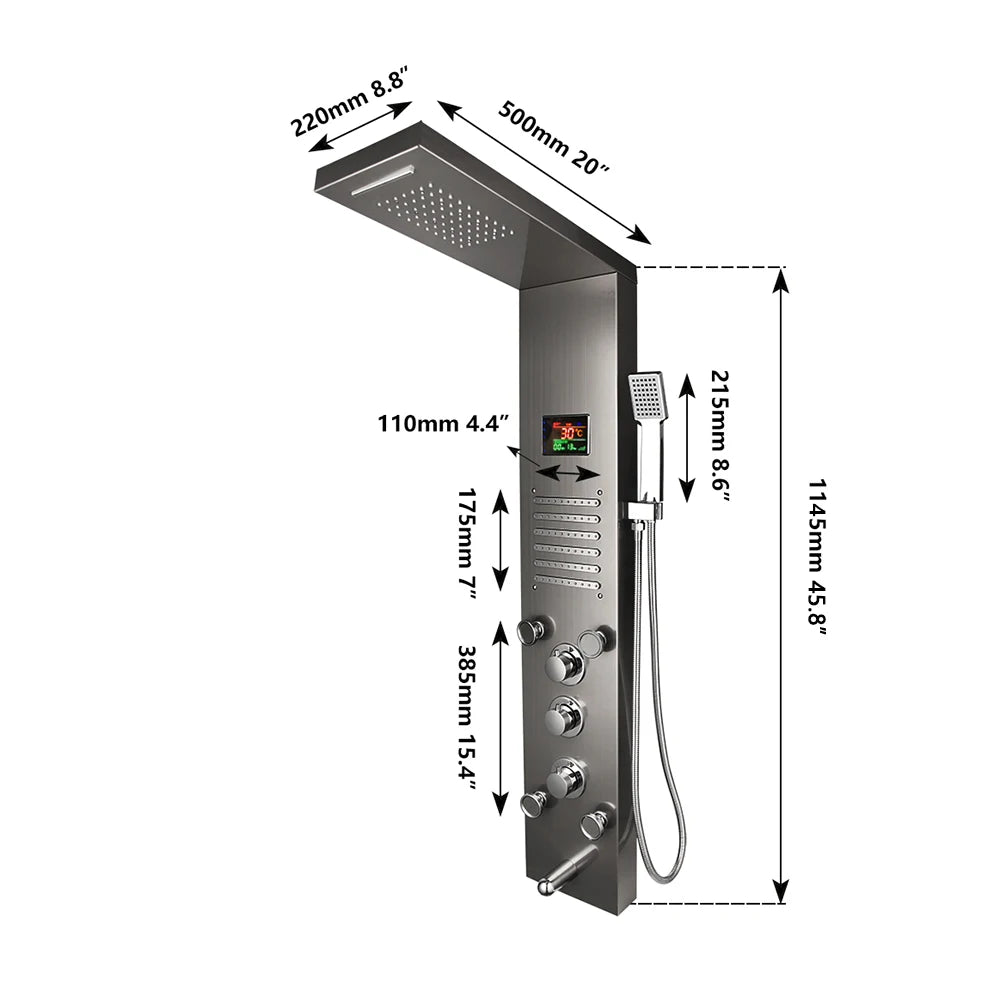 Kemaidi Black Led Shower Panel Bathroom Rainfall Shower