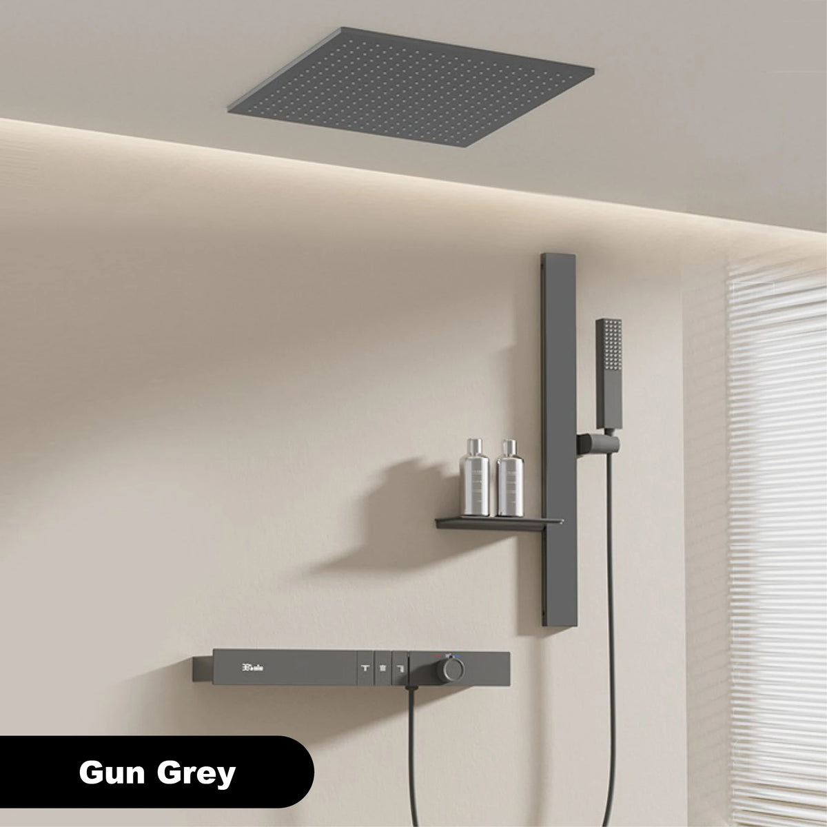Luxury Ceiling Thermostatic Shower System Black Brass Function