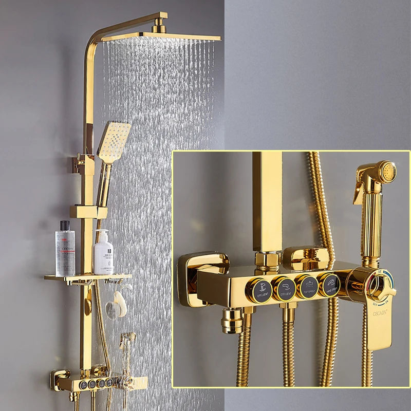 Luxury Cold Digital Bathroom Shower System Thermostatic Brass