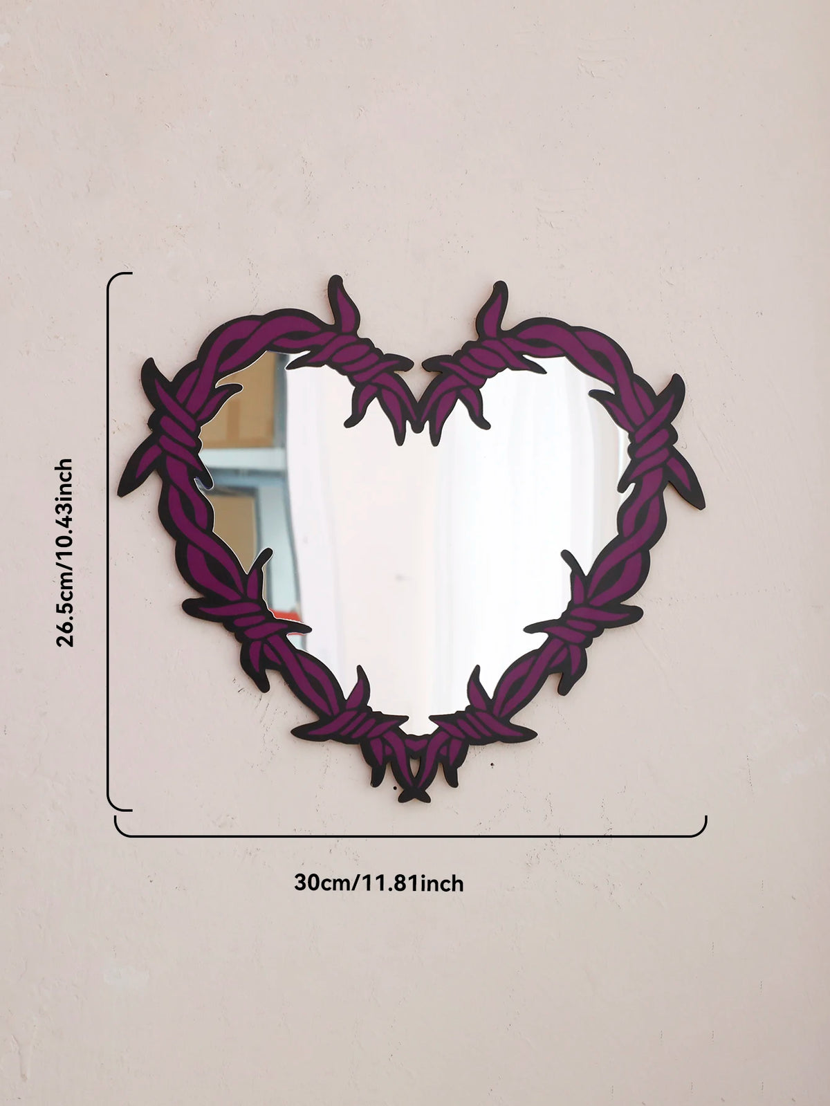 Purple Gothic Barbed Wire Heart Wall Mirror Witchy