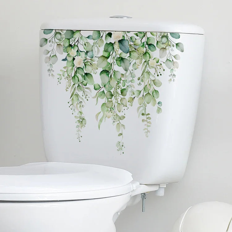 Beautiful Green Plant Flowers Wall Sticker Toilet Bathroom