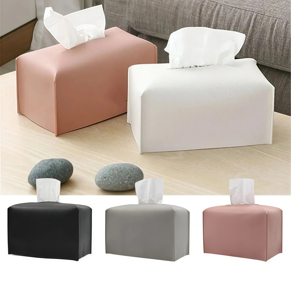 1pc Tissue Box Cover Refined Pu Leather Foldable