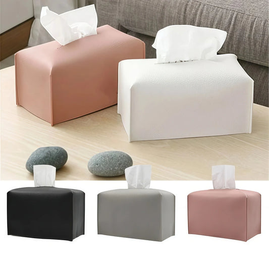 1pc Tissue Box Cover Refined Pu Leather Foldable
