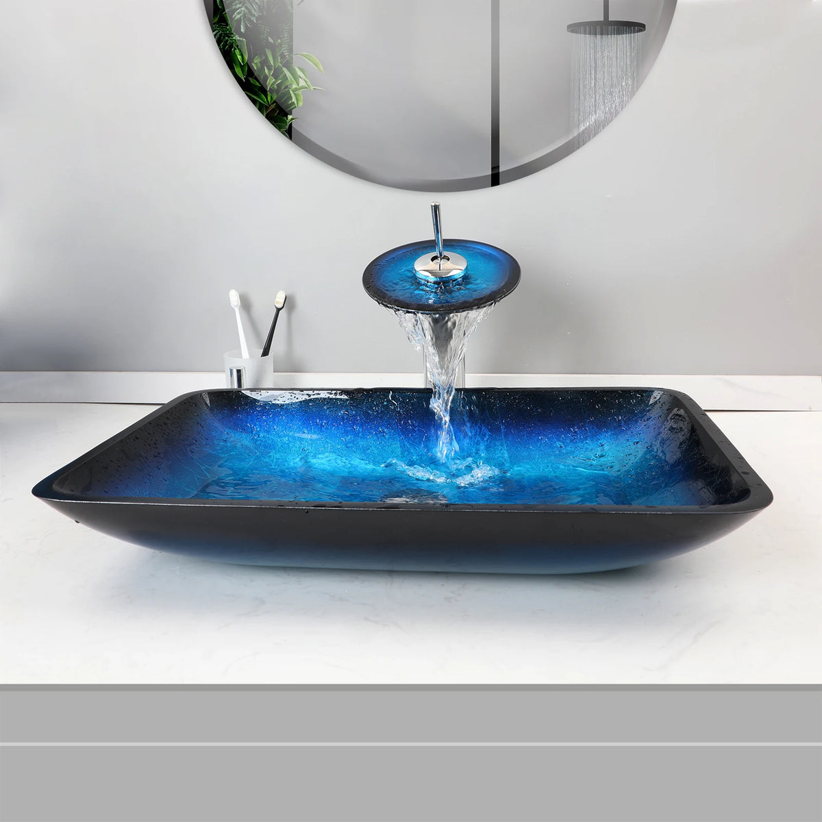 Kemaidi Big Tempered Glass Basin Sink Washbasin Bathroom