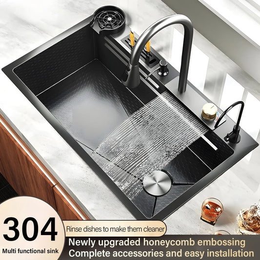 Embossed Honeycomb Flying Rain Waterfall Sink Handmade 304