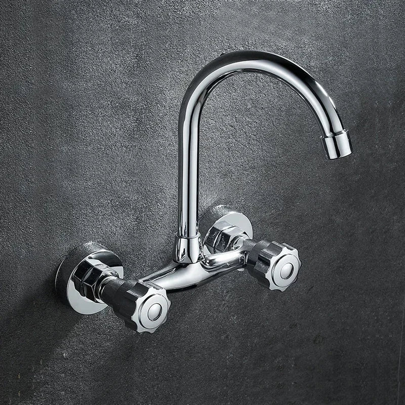 Wall Mounted Mixer Tap Double Handle Faucets Cold