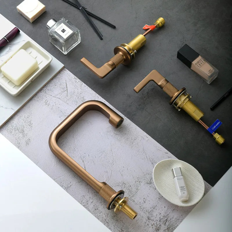 Brushed Rose Gold Widespread Basin Faucet Total Brass