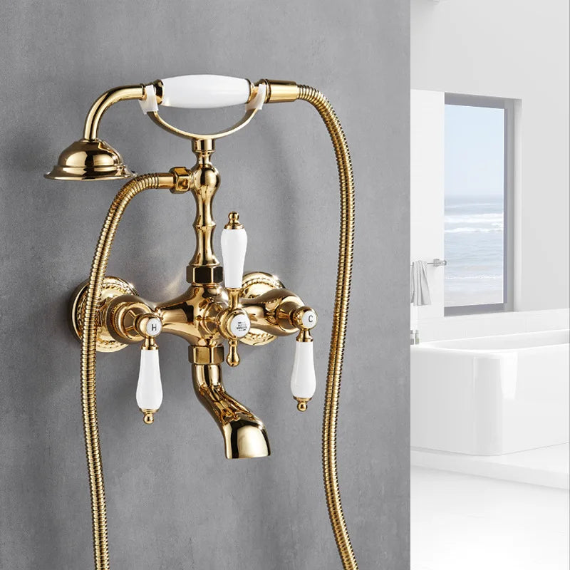 Bathroom Bathtub Faucet Wall Mounted Classical Style Brass