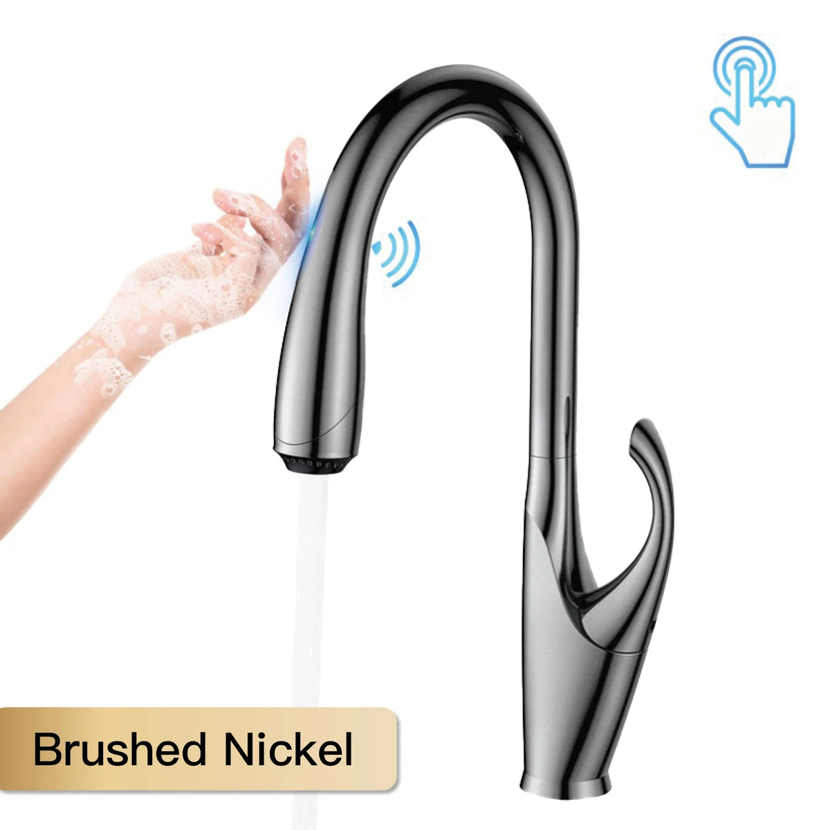 High-End Touch Black Faucet Brass Pull-Out Design Three-Function