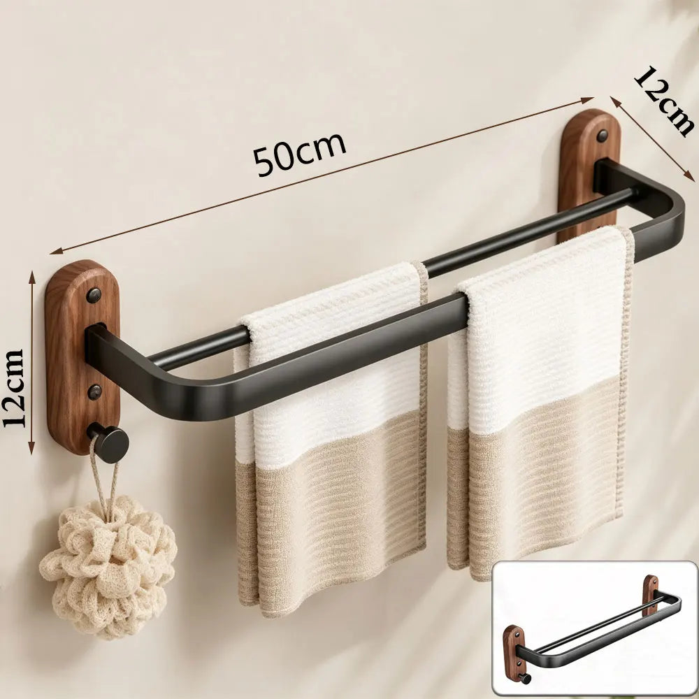 Walnut Wood Bathroom Wall Mounted Towel Rack Shelf
