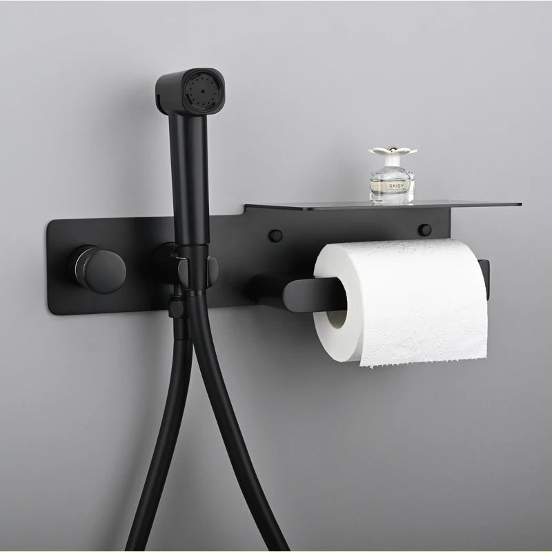 Brushed Rose Gold Bidet Sprayer Concealed Button Brass