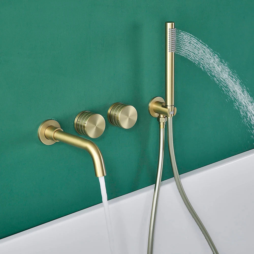 Bathroom Shower Faucet Black Mixer Valve Brushed Gold