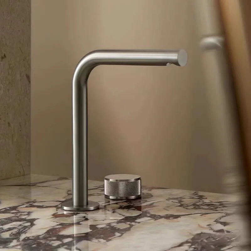 Brushed Rose Gold Basin Faucet Two Holes Gun