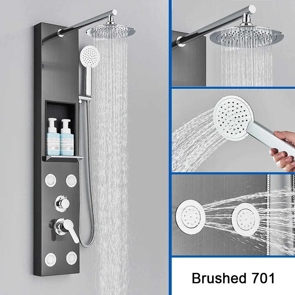 Black Shower Panel Column Big Screen Blue Light