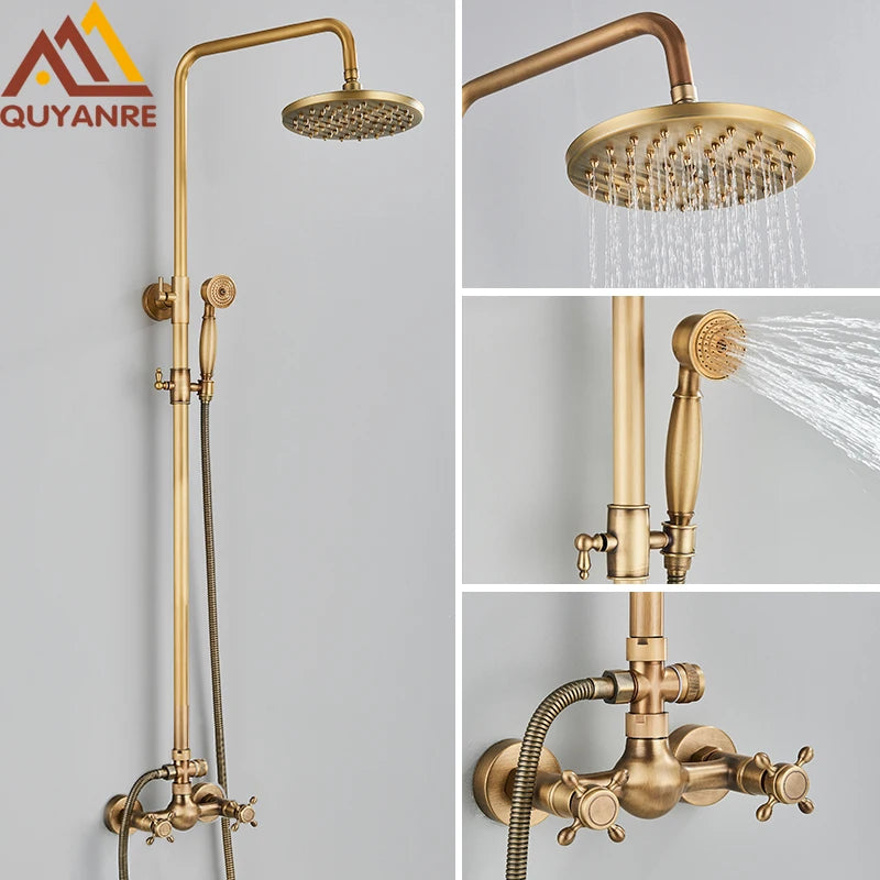 Quyanre Antique Brass Shower Faucets Wall Mount Antique