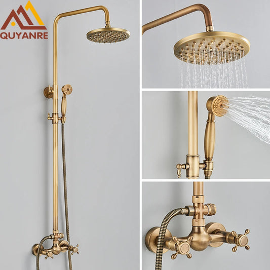 Quyanre Antique Brass Shower Faucets Wall Mount Antique
