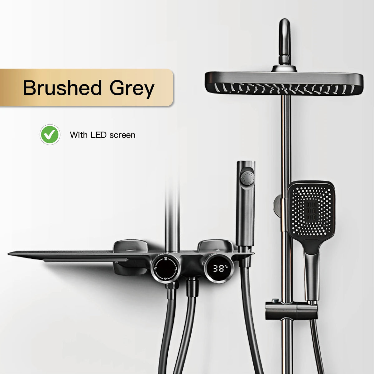 Luxury Gun Gray Brass Bathroom Shower System Digital
