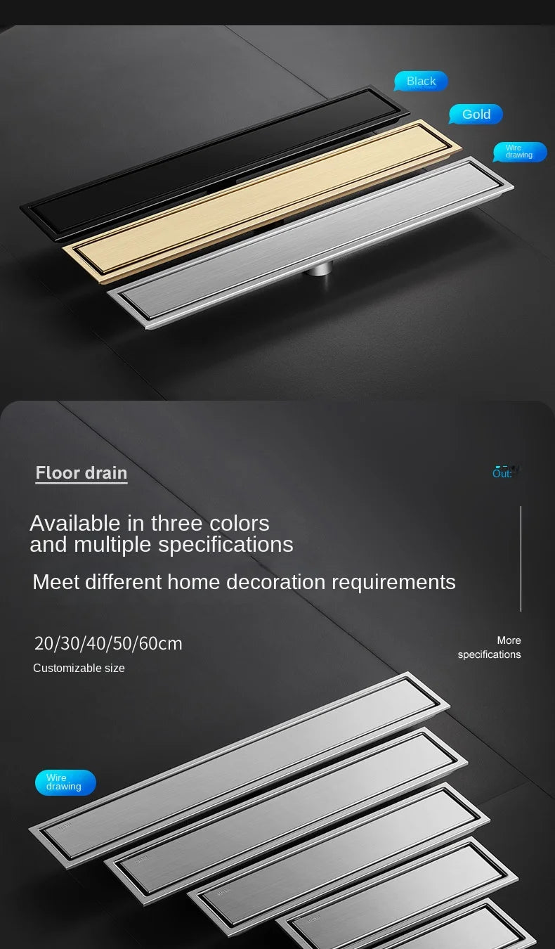 Invisible Tile Floor Drain Brshed Gold Black 304