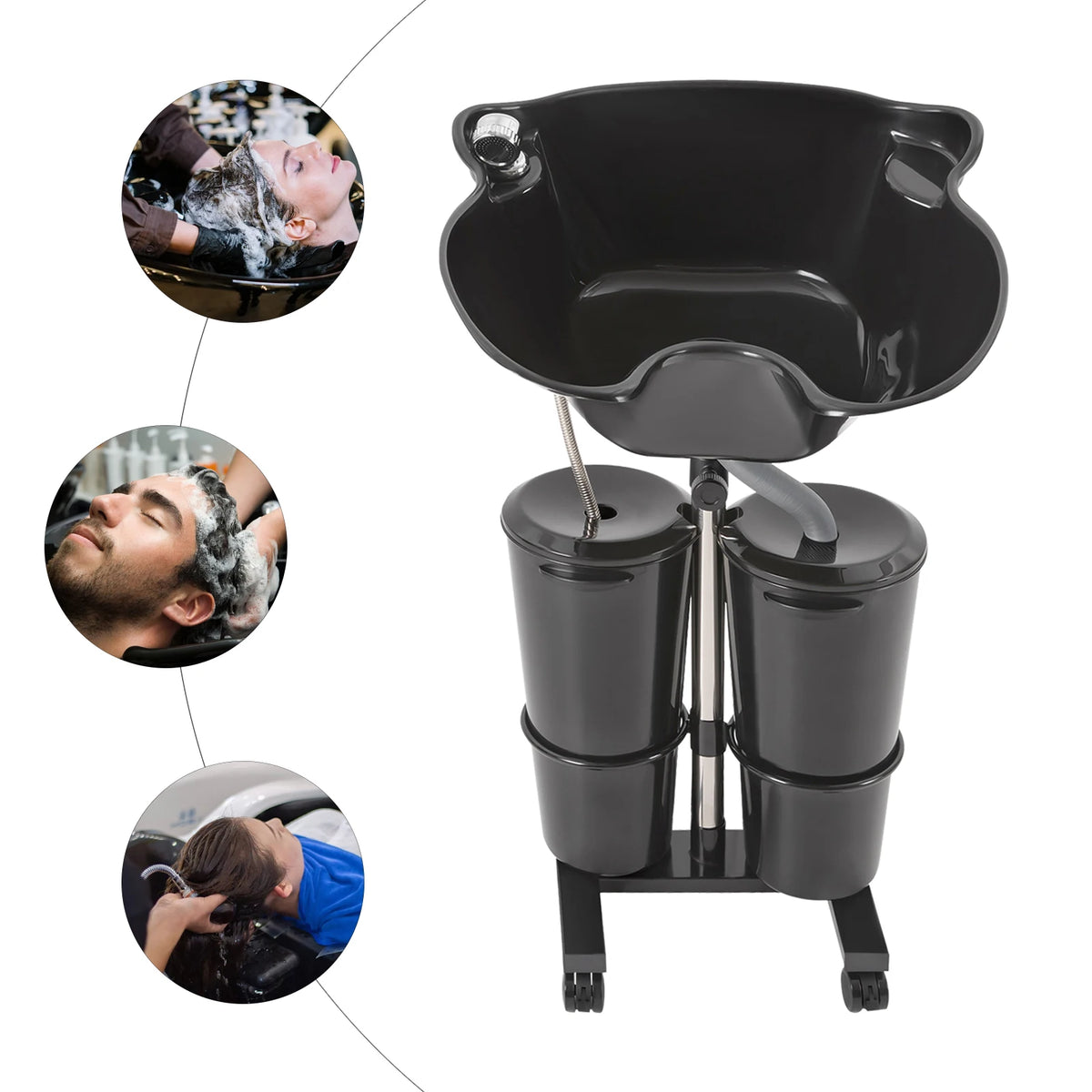 Shampoo Basin 2-Buckets Mobile Hair Wash Basin Height
