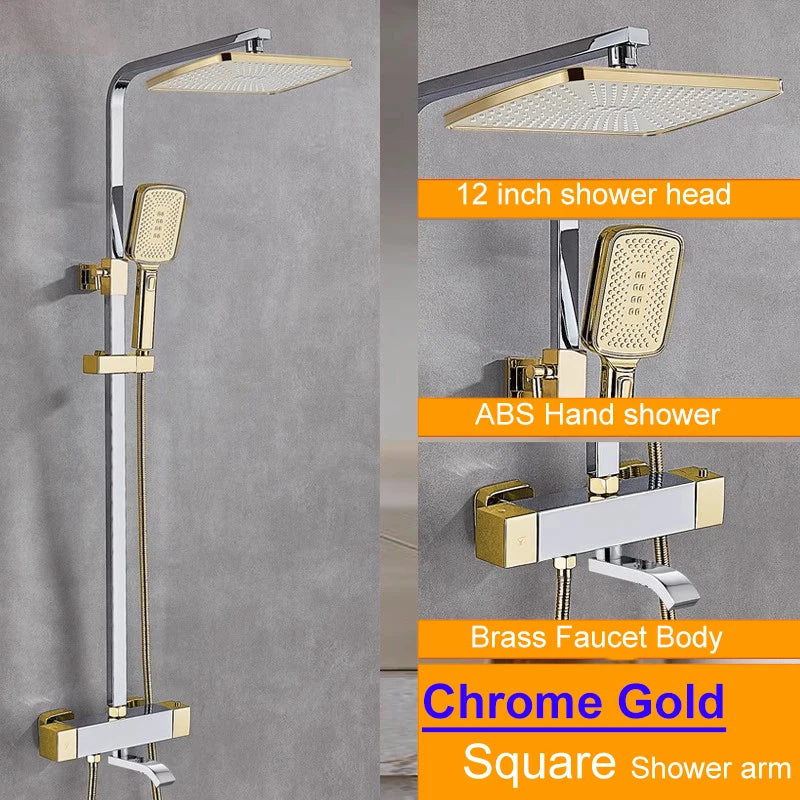 White Thermostatic Bathroom Shower 12 Inch Square Rain
