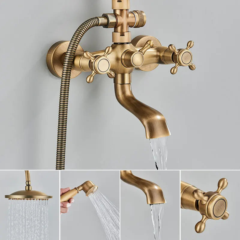 Antique Brass Shower Faucet Inch Rainfall Shower Head
