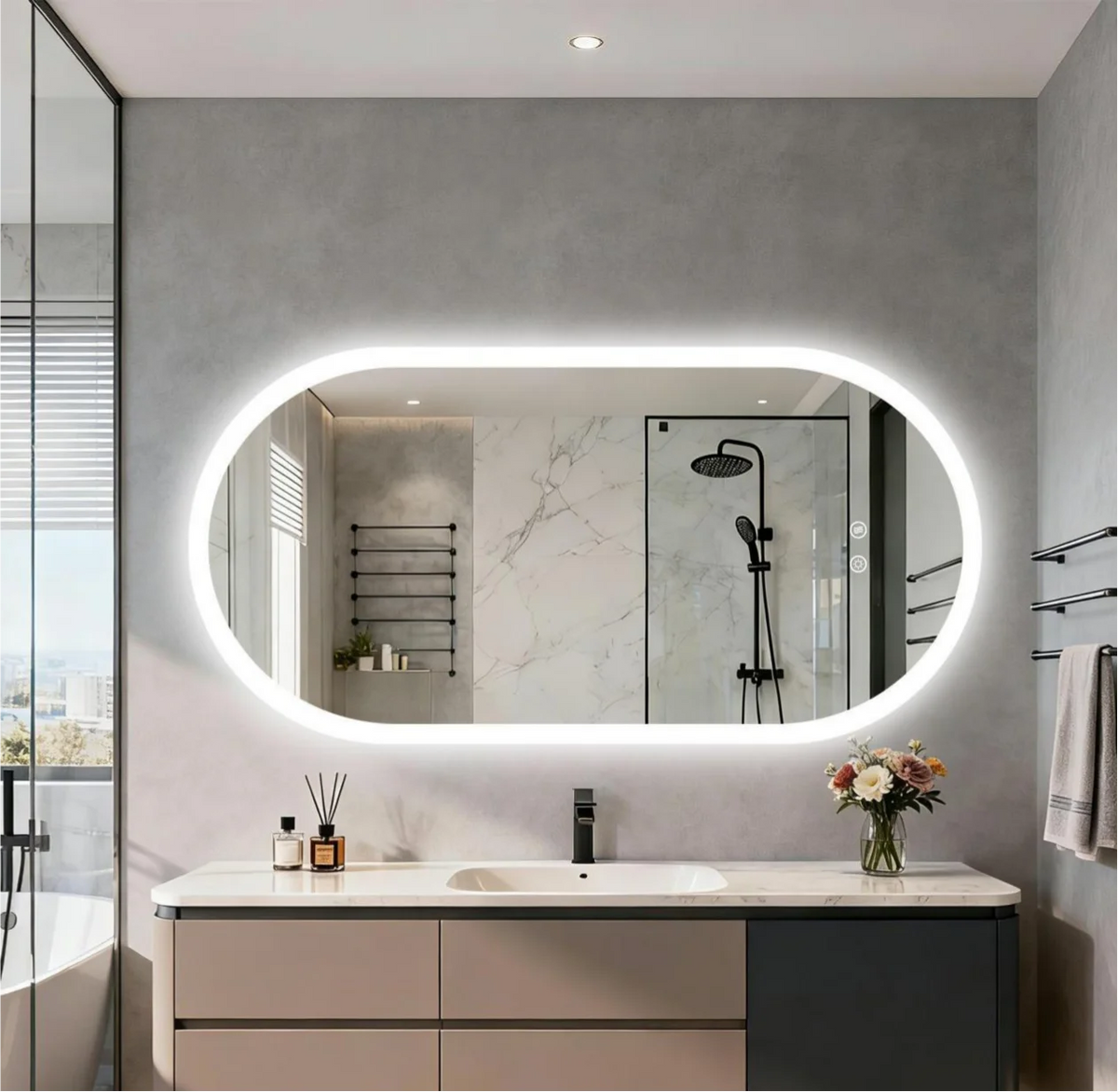 80/100/120cm Long Oval Led Bathroom Mirror Backlit Wall