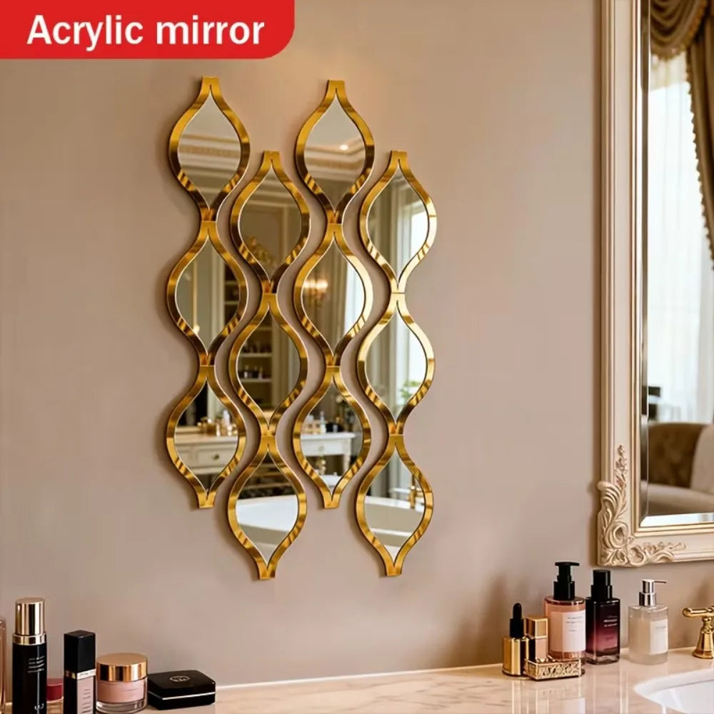 6/12pcs Gold Teardrop Wall Mirror Combinationartisticdecorative