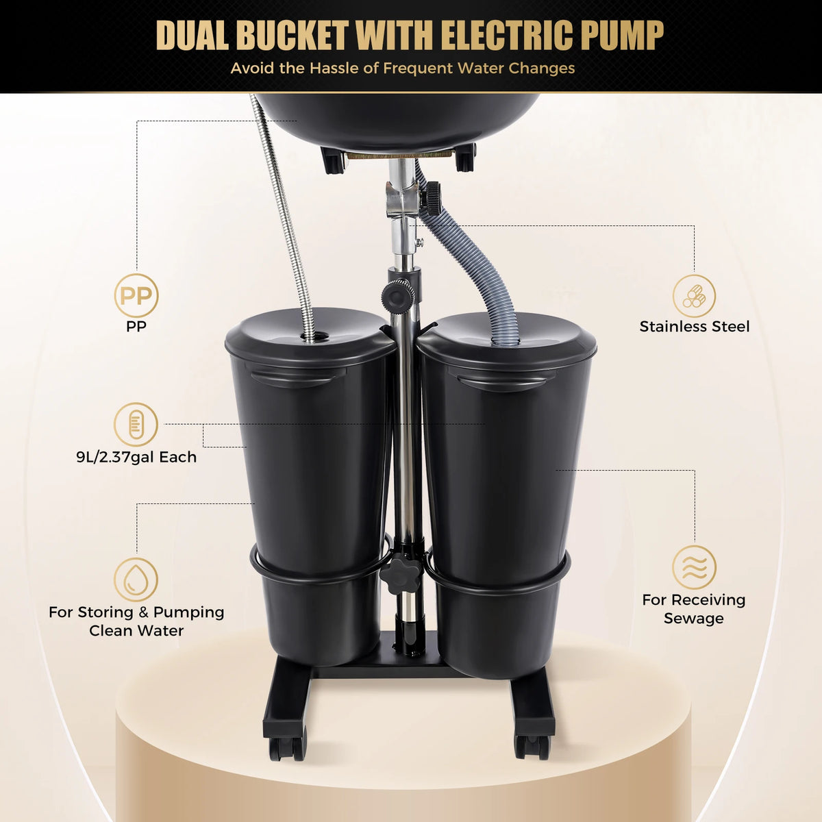 Shampoo Bowl Electric Pump & Dual-Bucket Hair Washing