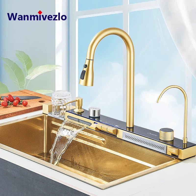 Golden Stainless Steel Sink Smart Digital Display Integrated