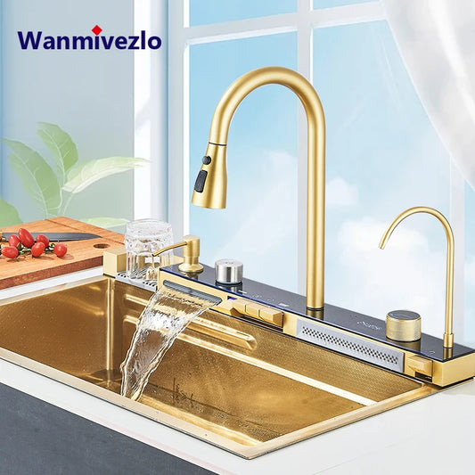 Golden Stainless Steel Sink Smart Digital Display Integrated
