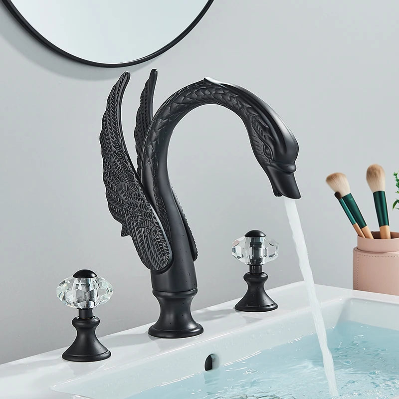 Golden Swan Shape Bathroom Faucet Basin Faucet Tap