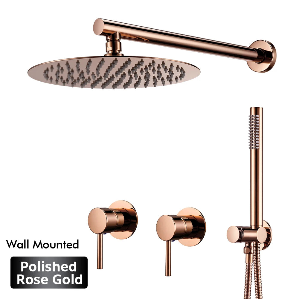 Rainfall Shower Rose Gold Wall Mounted Bathroom Shower