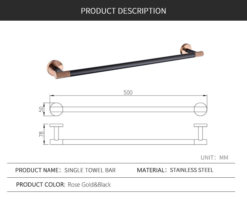 Rose Gold Bathroom Hardware Towel Bar Rack Shelf