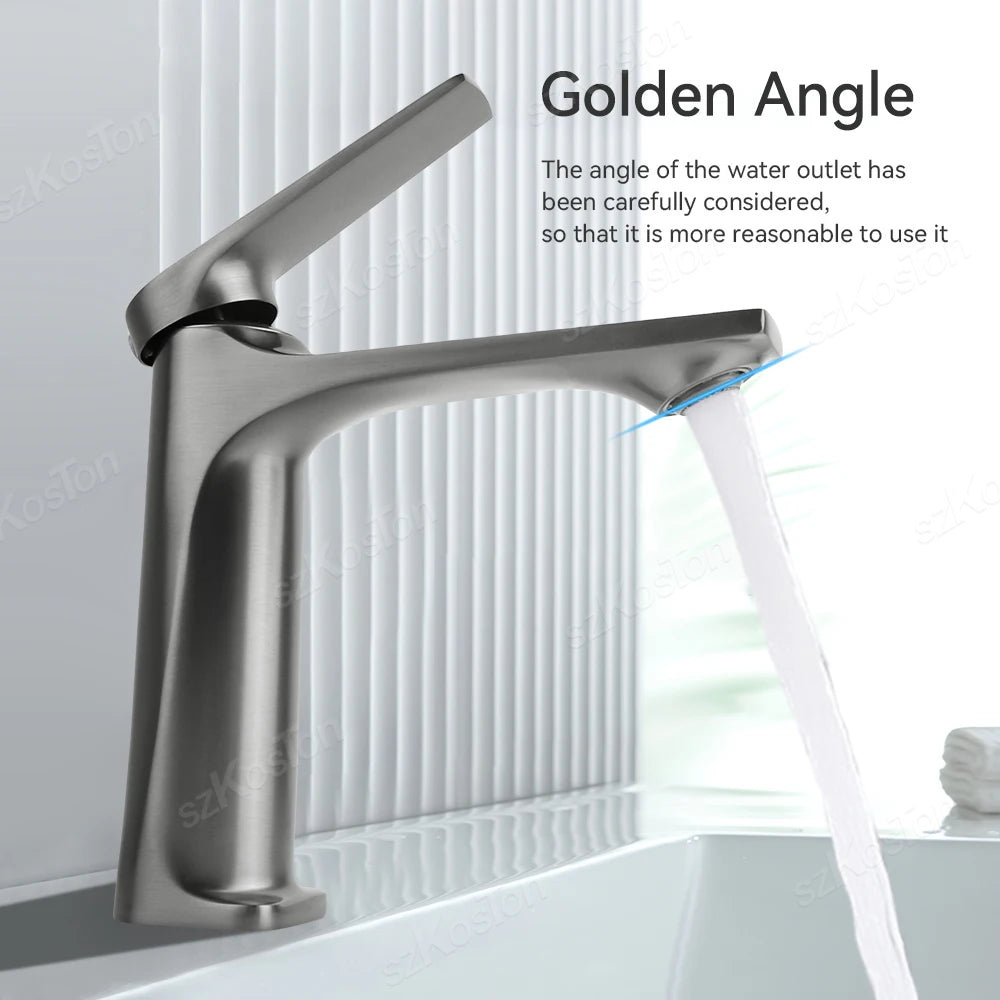 Brass Core Modern Bathroom Sink Faucet Handle Deck