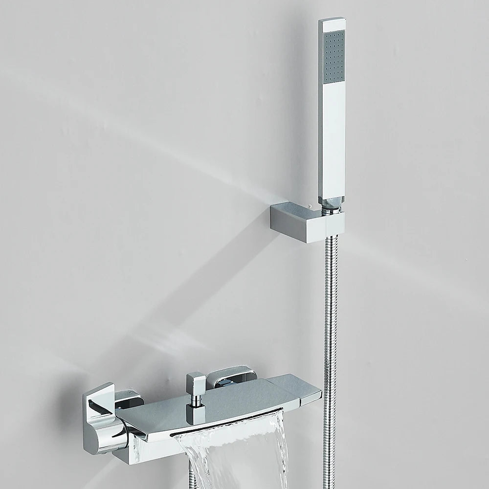 Black Waterfall Bathtub Shower Faucets Wall Mount Shower