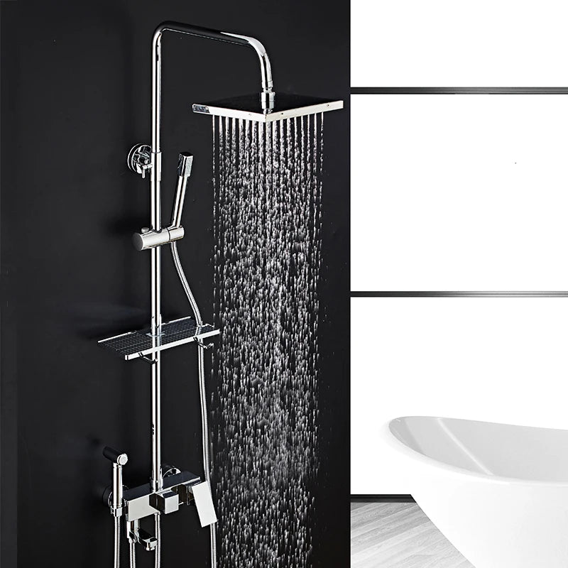 Bathroom Shower Black/Chrome Plated Circular Copper Pressure