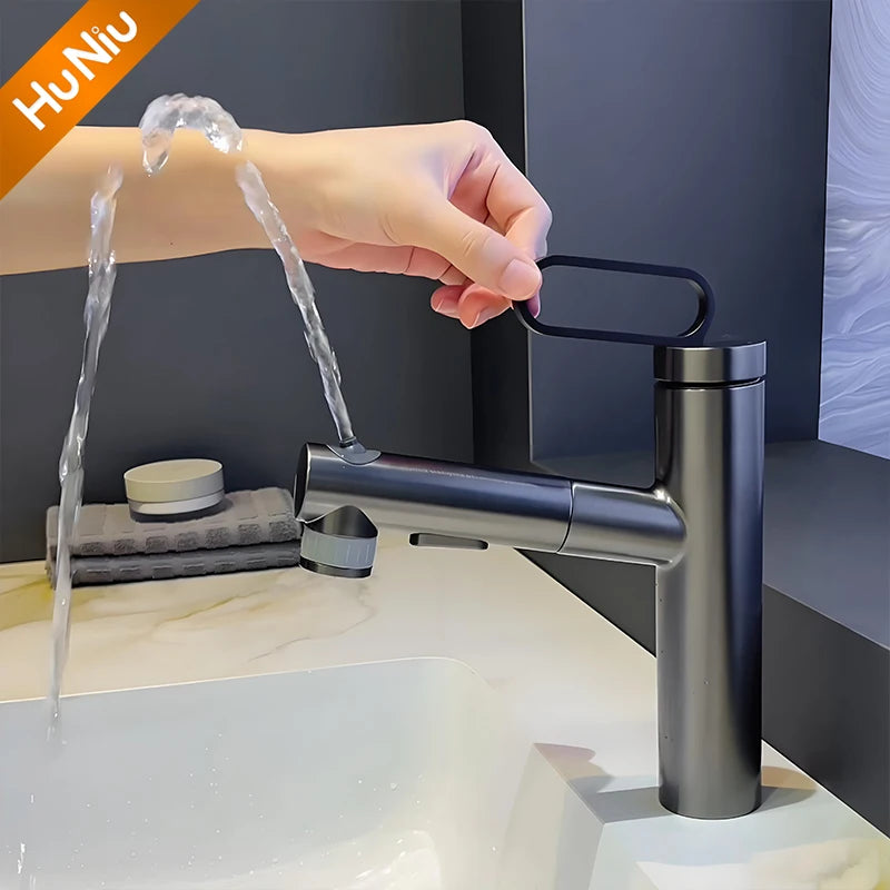Huniu Bathroom Sink Faucet Basin Pull-Out Faucet Cold