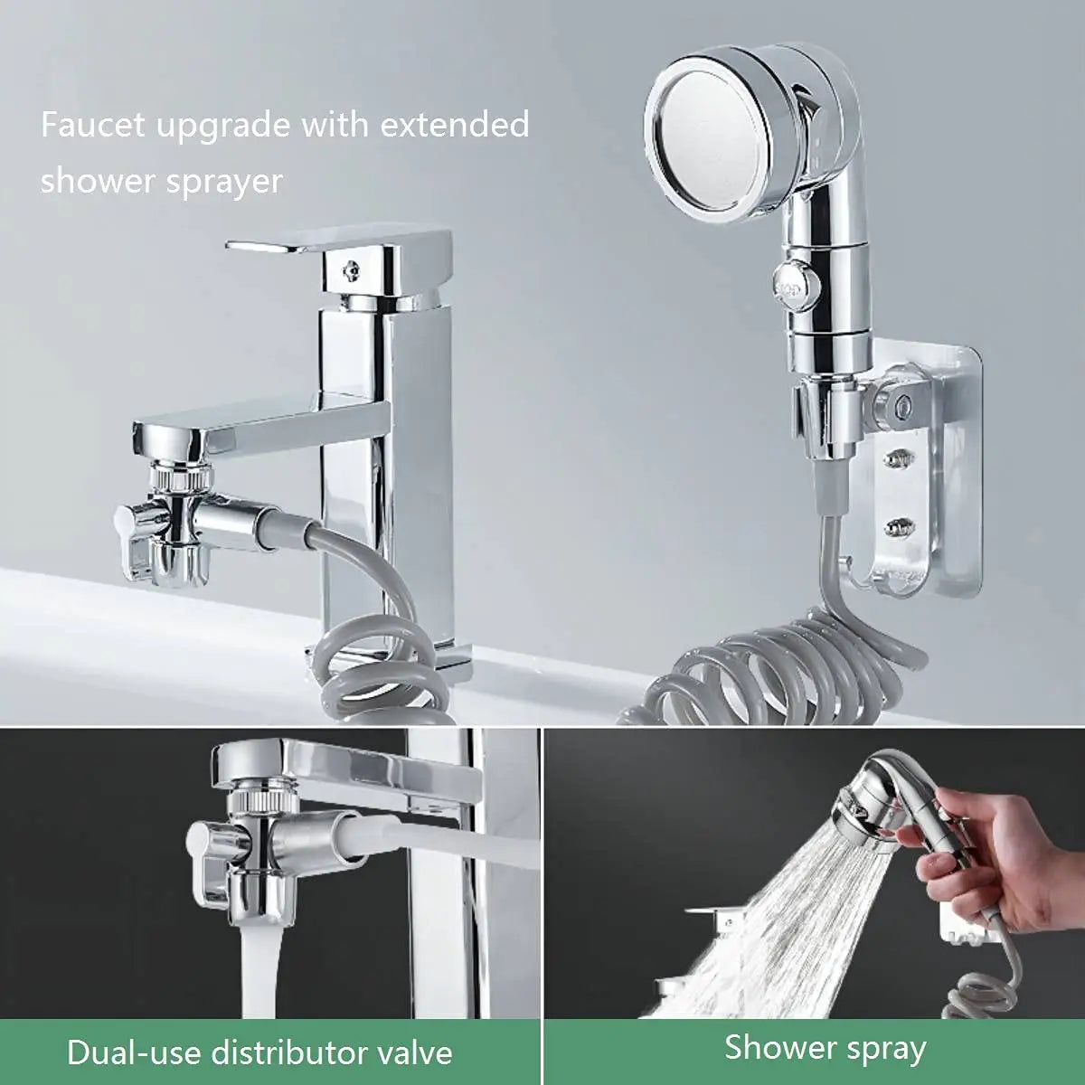 Black Silver Faucet Extender Shower Head Sink Basin