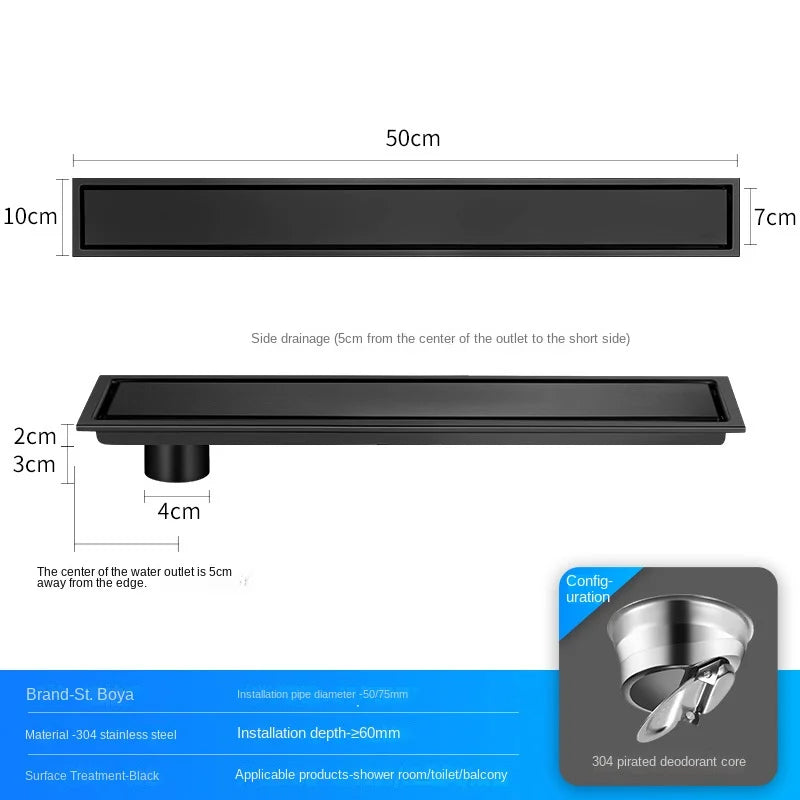 Invisible Tile Floor Drain Brshed Gold Black 304