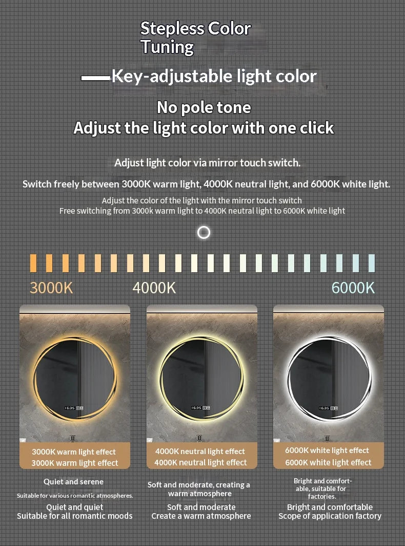 Bathroom Mirror 70 Cm Round Anti-Fog Led Bathroom