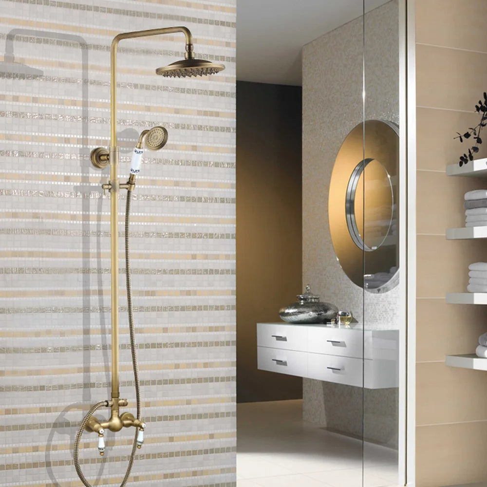Vintage Retro Antique Brass Dual Ceramic Handles Bathroom